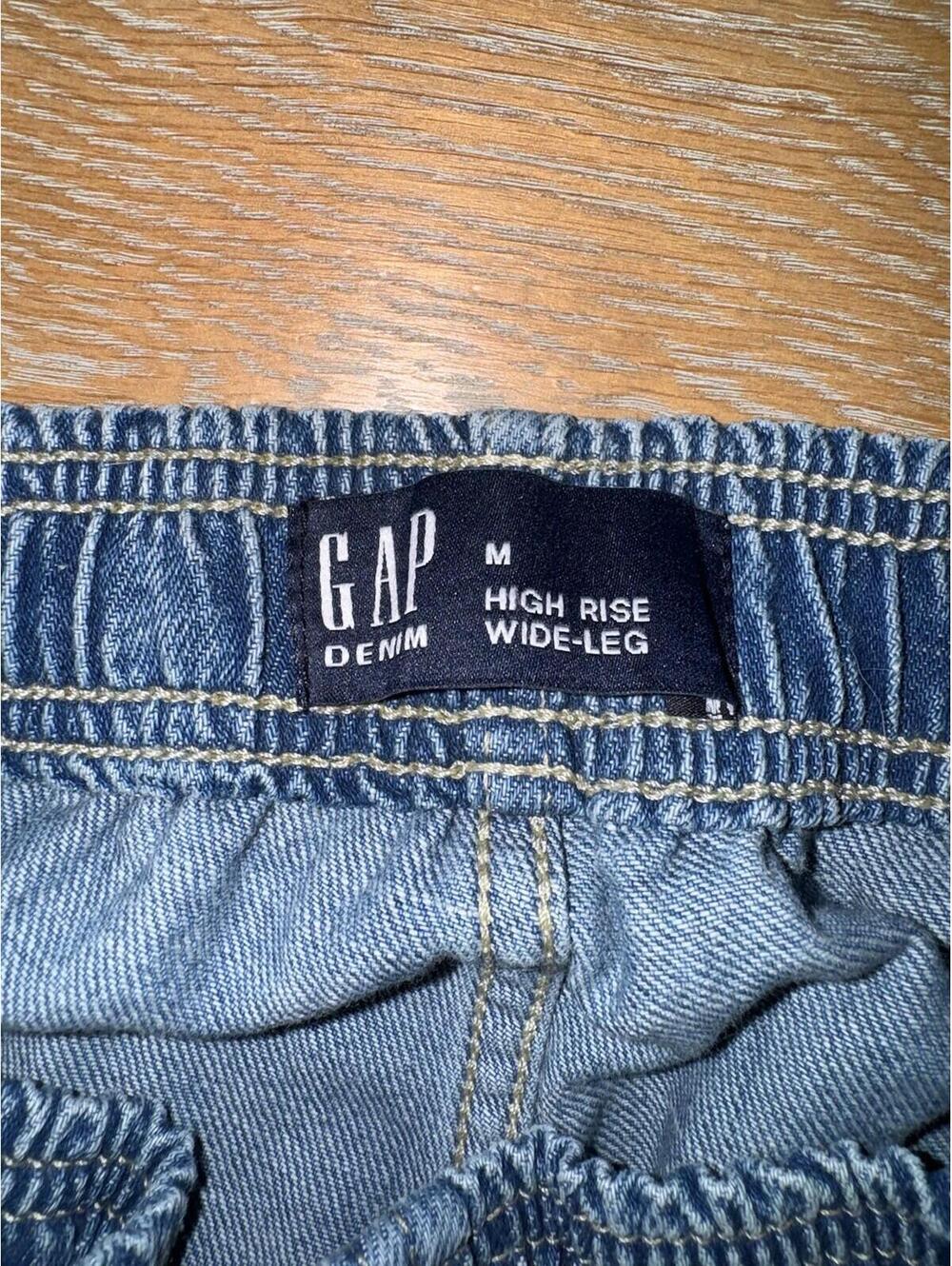 Gap Denim High Rise Wide Leg Cargo Jeans 29” Womens M Blue Drawstring Casual - Picture 3 of 4